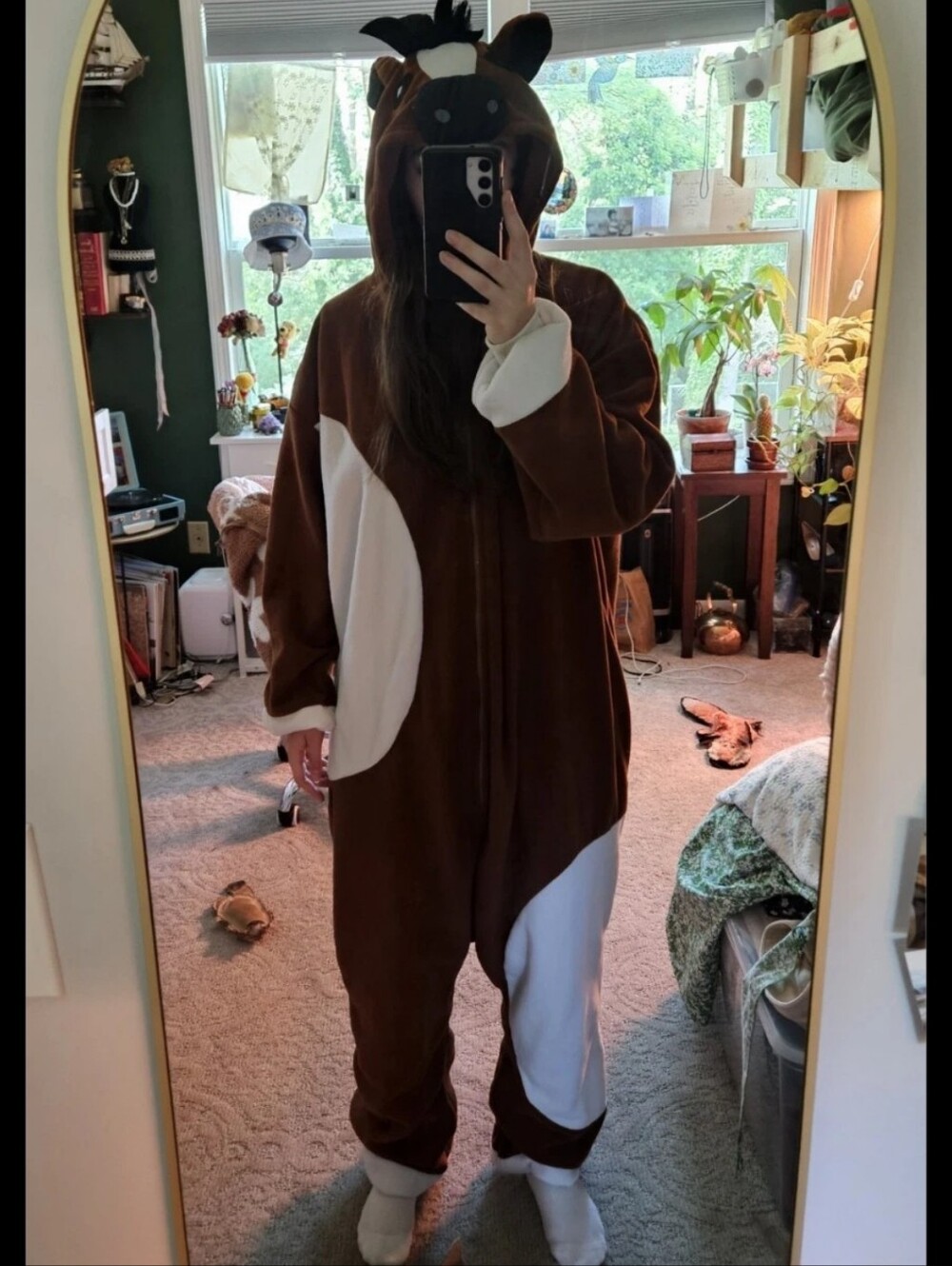 Plush Brown and White Horse Onesie Jumpsuit